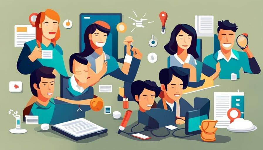 Grafik - Gruppe von Personen mit Laptops beim Lernen